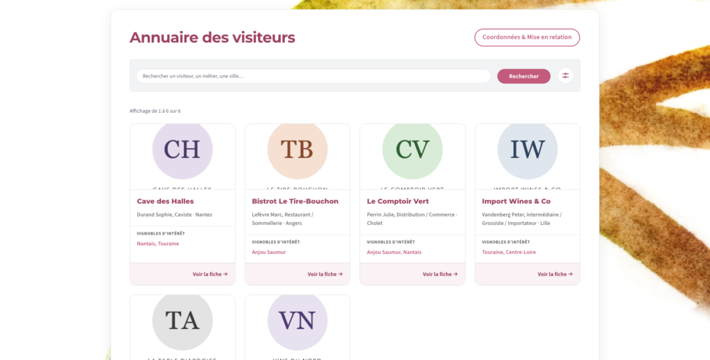 L'annuaire des visiteurs : recherche, cartes et mise en relation